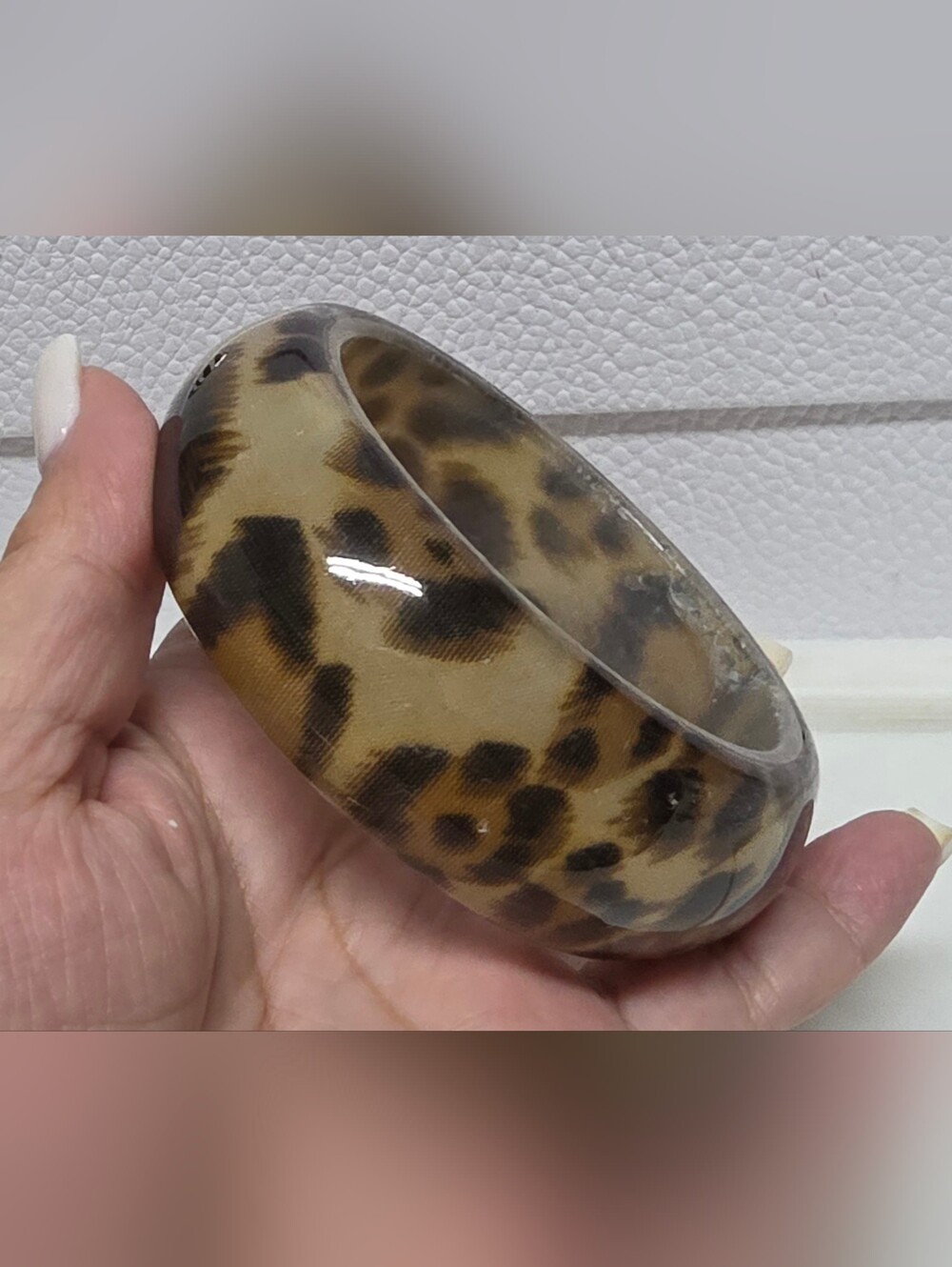 Leopard Print Resin Bangle Bracelet - Vintage